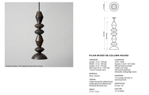 Rosie Li and Mondays ceramic mixed 06 column round pendant light spec sheet with dimensions and materials listed