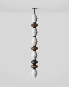Rosie Li and Mondays ceramic pilar mixed 09 piece column light with umber gloss and umber bronze glaze and oil-rubbed bronze hardware 