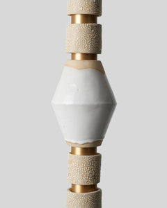 Rosie Li and Mondays ceramic pilar column light with buff gloss buff crackle glaze and brush brass hardware