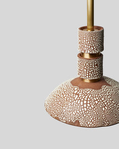 Rosie Li and Mondays ceramic pilar round hanging pendant with brushed brass hardware