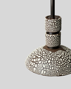 Rosie Li and Mondays ceramic pilar round hanging pendant with oil-rubbed bronze hardware
