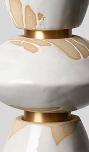 Rosie Li and Mondays ceramic tiered saucer pendant light hanging in buff gloss and brushed brass