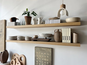 styled open shelving in kitchen