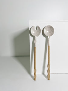 pair of ceramic serving spoons by Virginia Sin with speckled glaze
